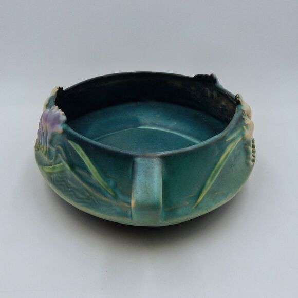 Roseville FREESIA Green 1945 Vintage Art Pottery Ceramic Console Bowl 466-10 - Picture 4 of 15